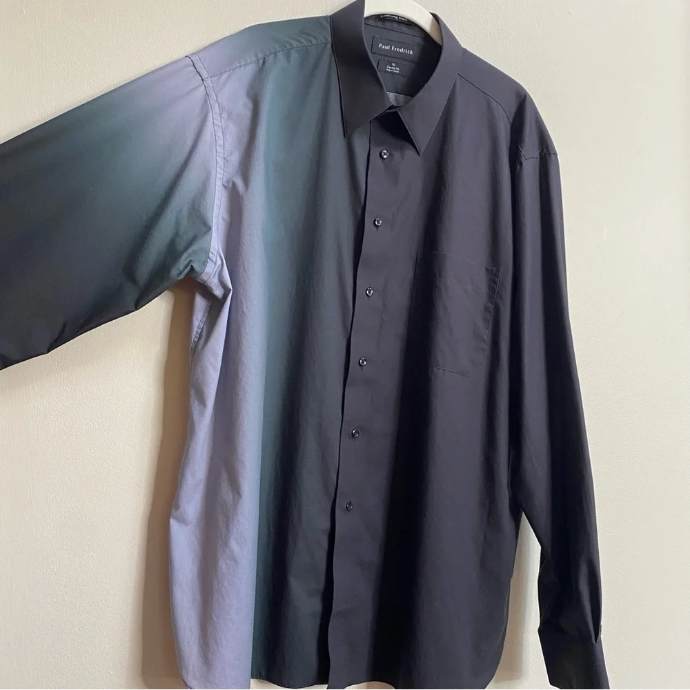 Men's Paul Fredrick Black Classic Fit Cotton Ombre Print Casual Shirt Size XL